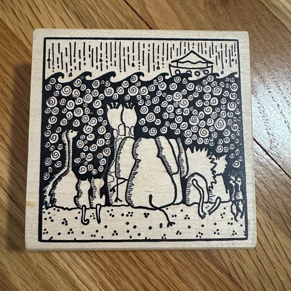 Vintage Noah’s Ark Animals Waiting Rubber Stamp Extra Large Over 3”
